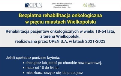 Zdjęcie do Bezpłatna rehabilitacja onkologiczna dla os&oacute;b w wieku 18-64 lata z Wielkopolski 