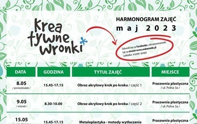 Zdjęcie do Kreatywne Wronki &ndash; harmonogram zajęć na maj 