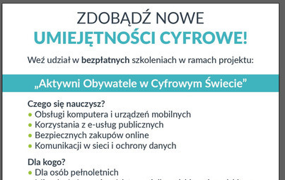Zdjęcie do Weź udział w bezpłatnych szkoleniach cyfrowych w ramach projektu &bdquo;Aktywni Obywatele w Cyfrowym Świecie&rdquo;!