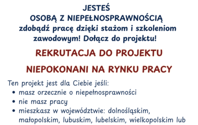 Zdjęcie do NiepokONani na rynku pracy &ndash; projekt wsp&oacute;łfinansowany ze środk&oacute;w PFRON
