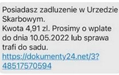 Zdjęcie do Uwaga na fałszywe smsy dotyczące zadłużenia w urzędzie skarbowym 