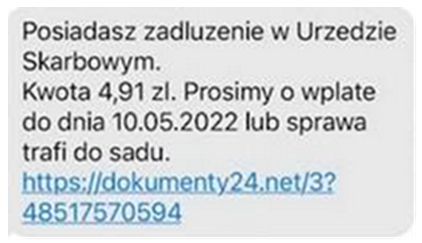 Posiadasz zadluzenie w Urzedzie Skarbowym. Kwota 4,91 zl. Prosimy o wplate do dnia 10.05.2022 lub sprawa trafi do sadu. https://dokumenty24.net/3?48517570594