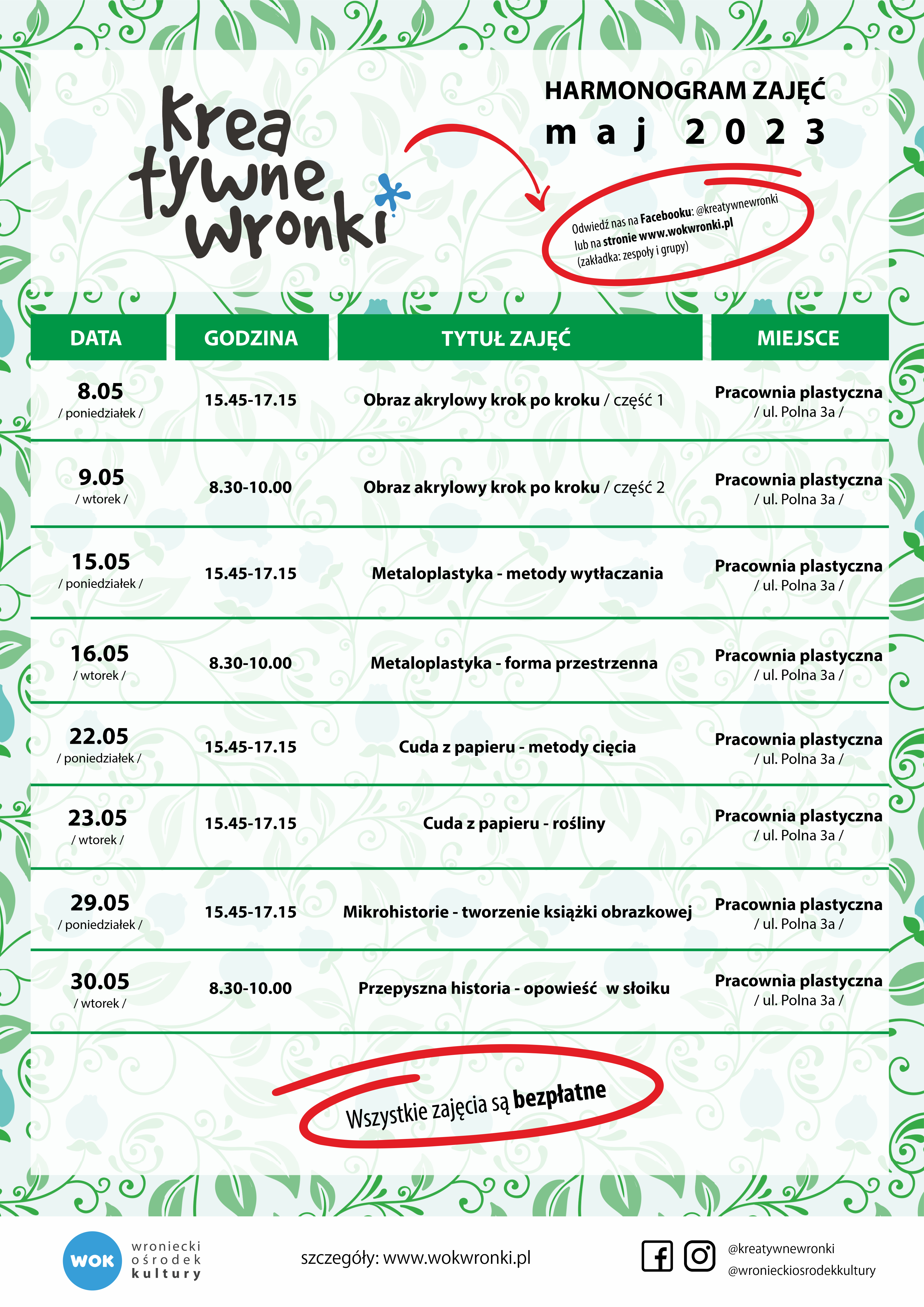 harmonogram_zajęć_kreatywne_wronki_maj_2023